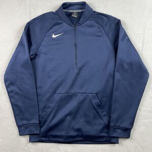 Nike Sweatshirt Mens Small Blue Navy 1/4 Zip Blade Collar‎ Logo Dri Fit Swoosh